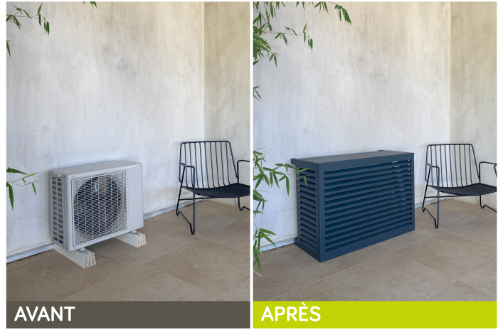 Anéo cache groupe extérieur DECOCLIM avant après climatiseur pompe à chaleur air eau pompe à chaleur air air Hérault 34 Gard 30